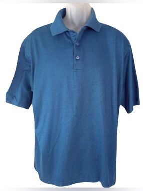 Bugatchi Sapphire Blue Polo Shirt Egyptian Cotton Short Sleeve Size L